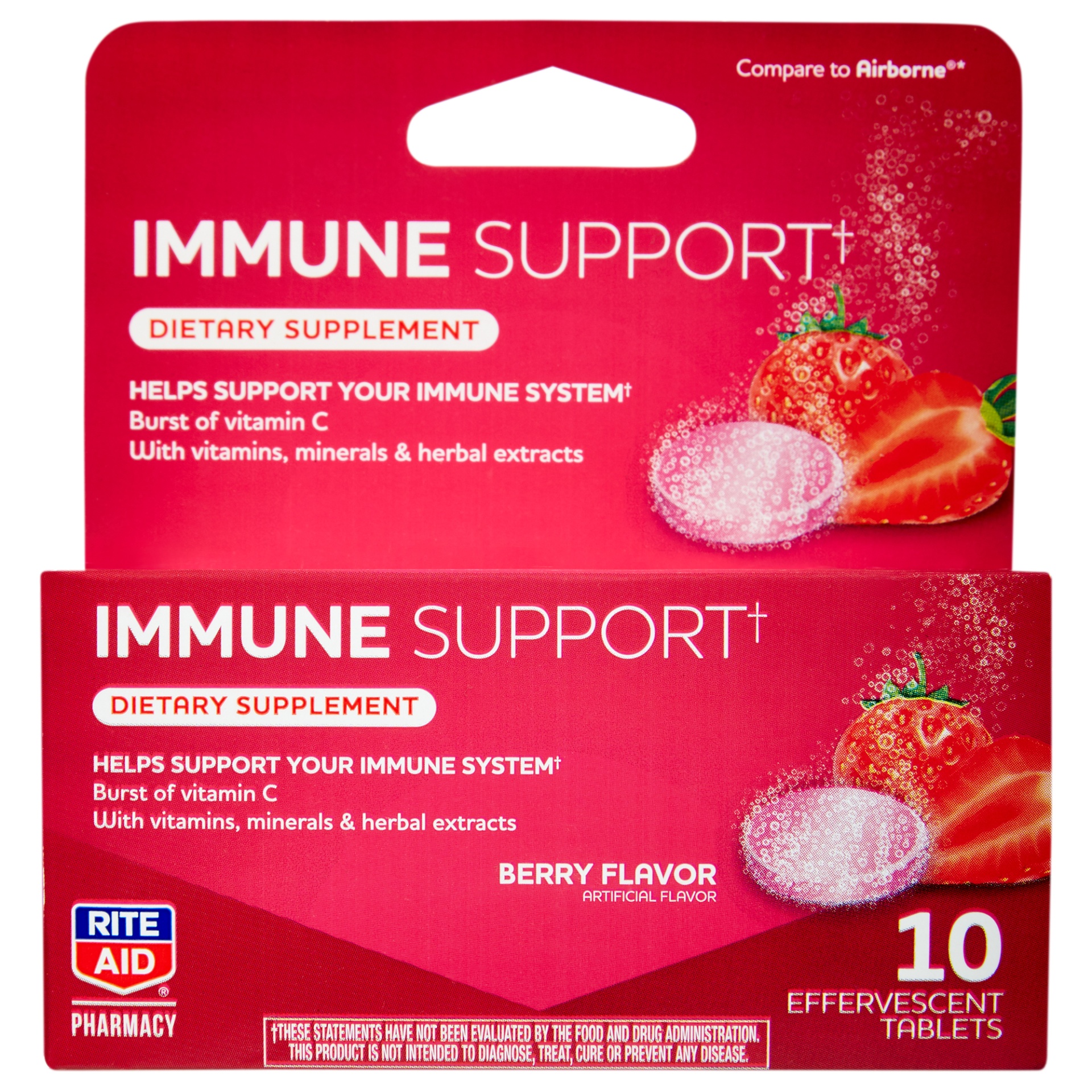 slide 1 of 4, Rite Aid Immune Support Effervescent Tablets, Berry, 10 ct