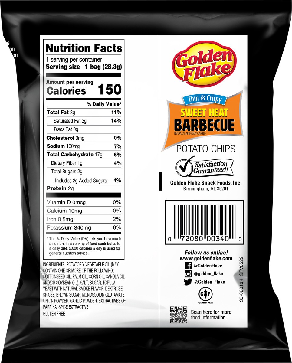 slide 3 of 7, Golden Flake Potato Chips, Sweet Heat Barbecue, Thin & Crispy, 1 oz, 1 oz