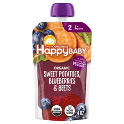 Happy Baby Organics Clearly Crafted, Stage 2, Sweet Potatoes Blueberries Beets Organic Baby Food, 4 oz Pouch