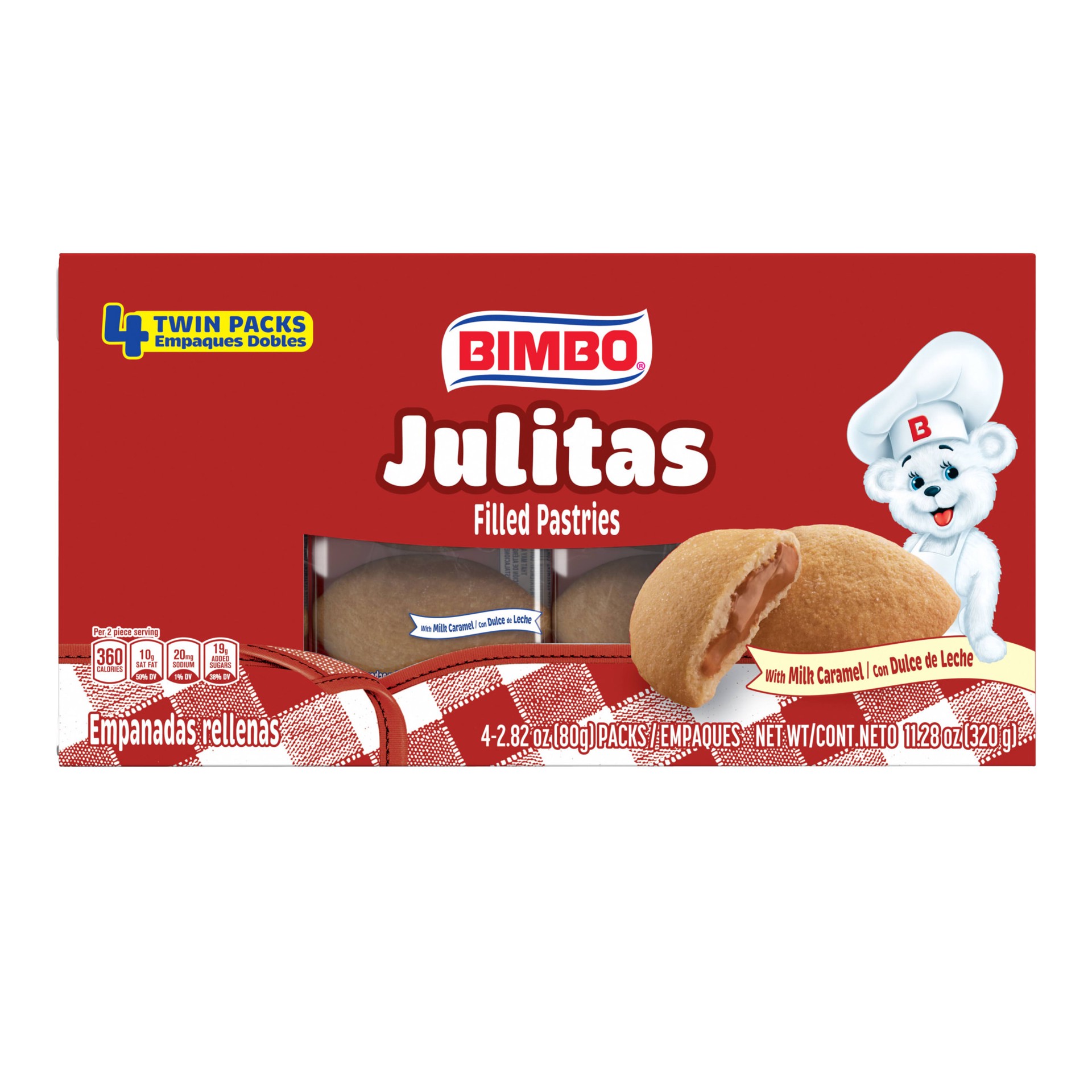 slide 3 of 8, Bimbo Julitas Milk Caramel Filled Pastries, 4 twin packs, 11.28 oz, 4 ct