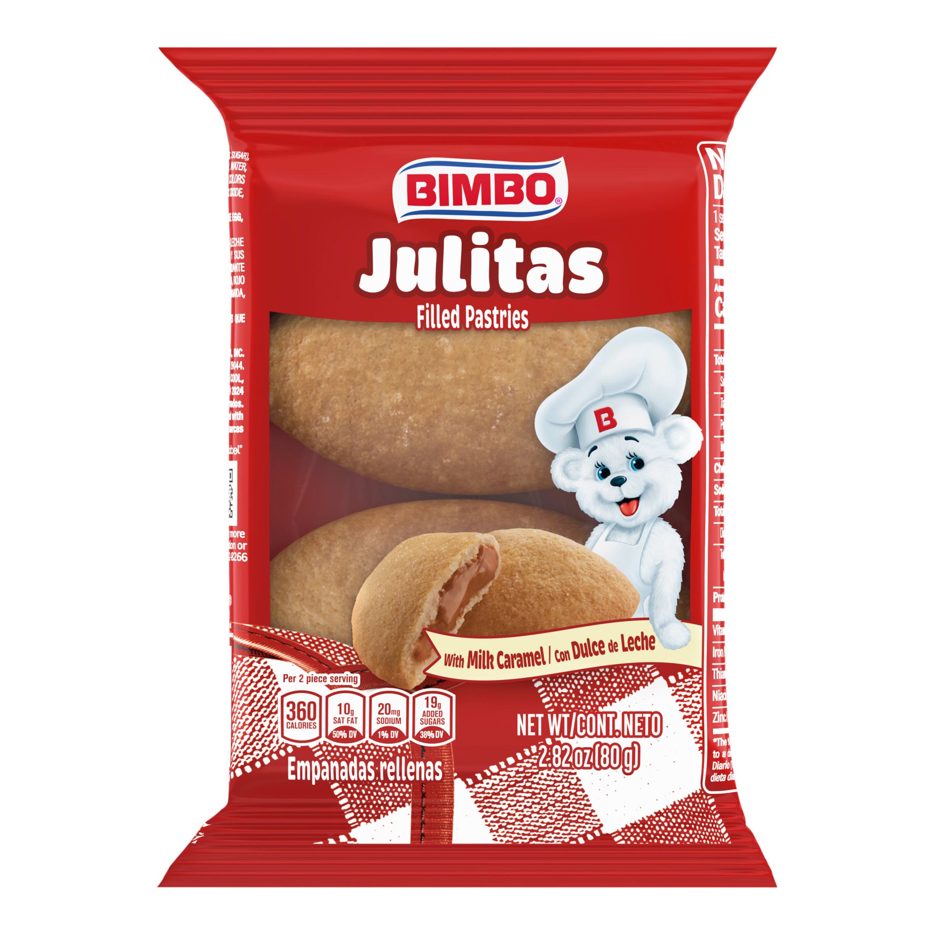 slide 3 of 8, Bimbo Julitas Milk Caramel (Twin Pack) Filled Pastries, 2 count, 2.82 oz, 2 ct