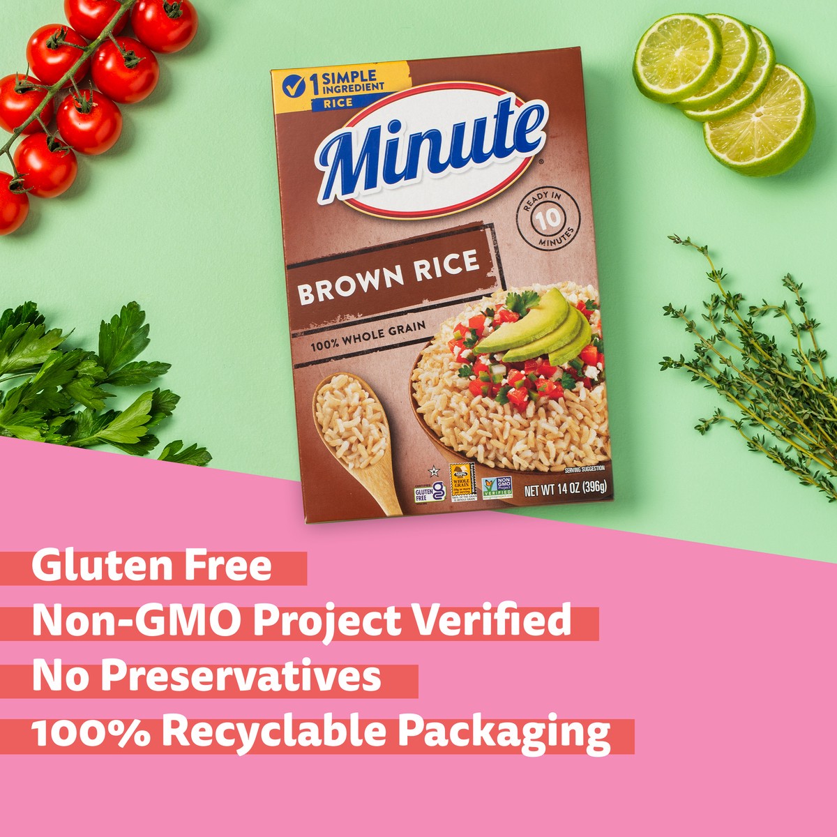 slide 1 of 9, Minute Rice, Brown, 100% Whole Grain - 14 oz, 14 oz