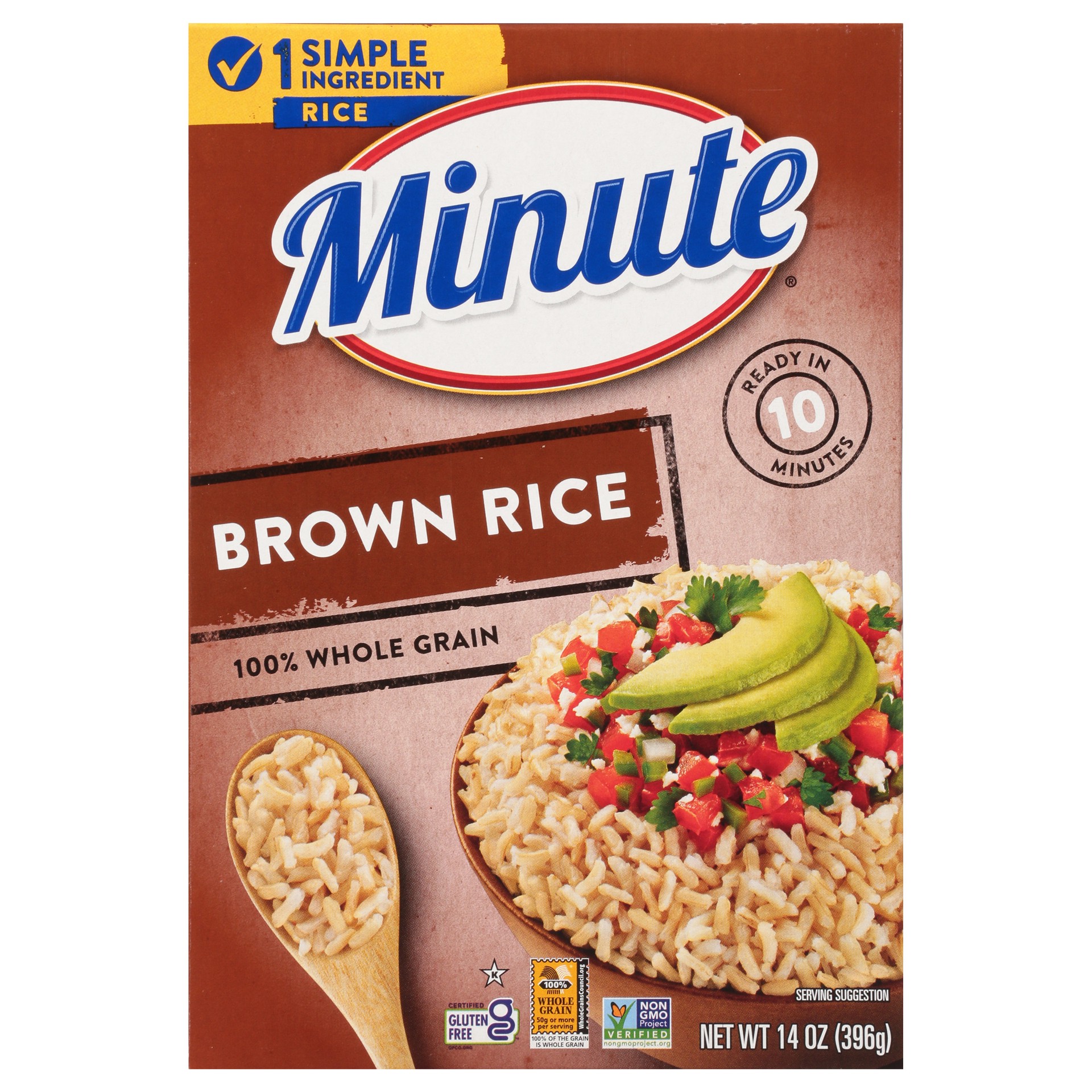 slide 1 of 9, Minute Rice, Brown, 100% Whole Grain - 14 oz, 14 oz