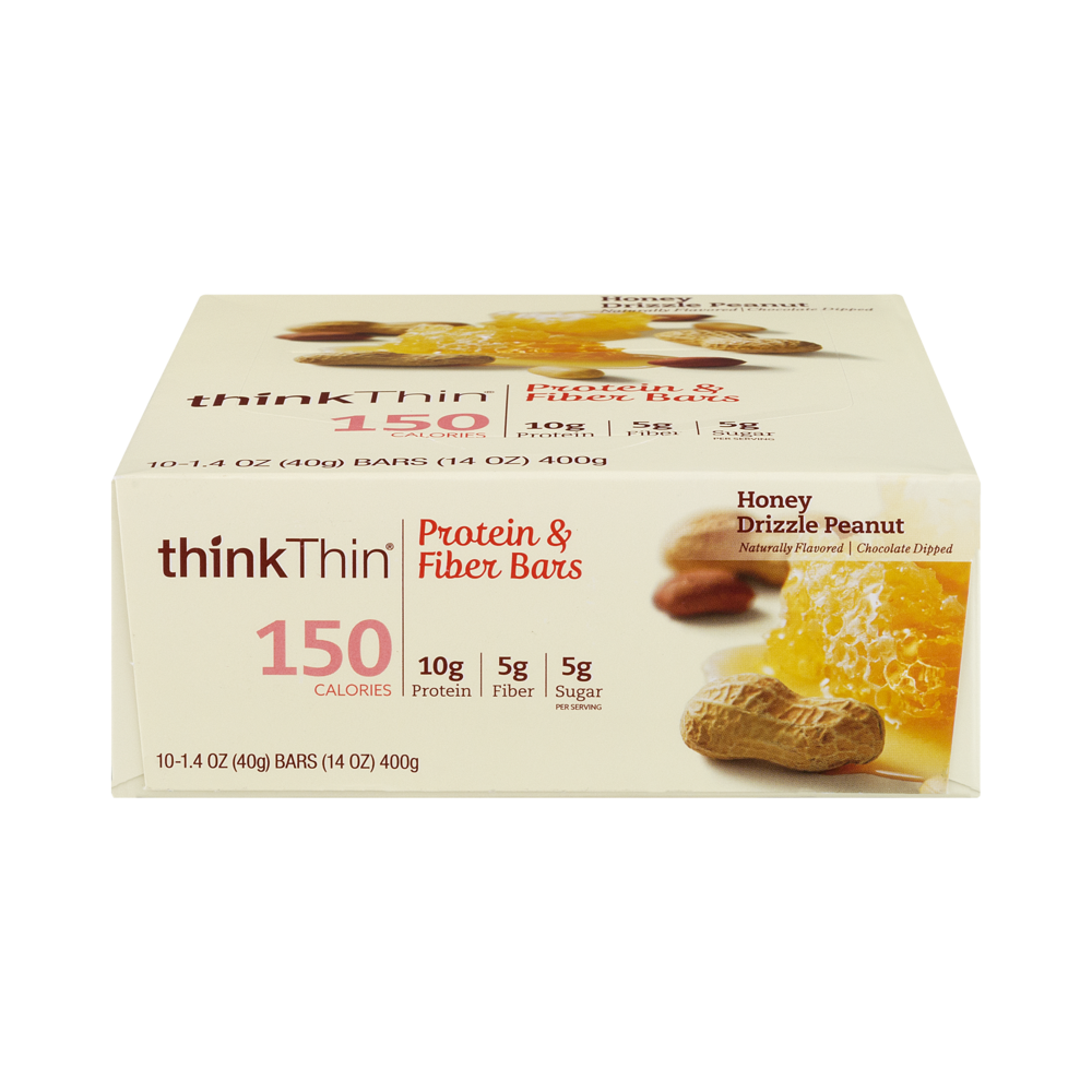 slide 1 of 1, thinkThin Lean Protein & Fiber Bar Honey Drizzle Peanut, 10 ct; 1.41 oz