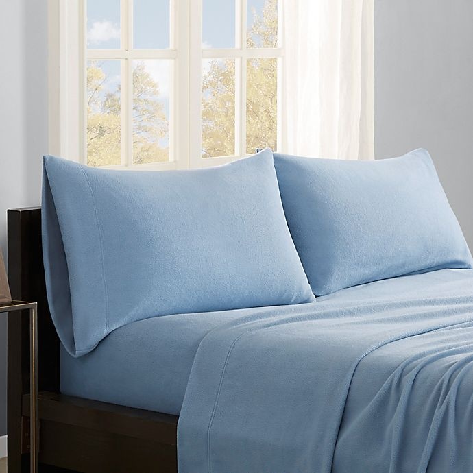 slide 1 of 2, True North by Sleep Philosophy Solid Microfleece Full Sheet Set - Blue, 1 ct