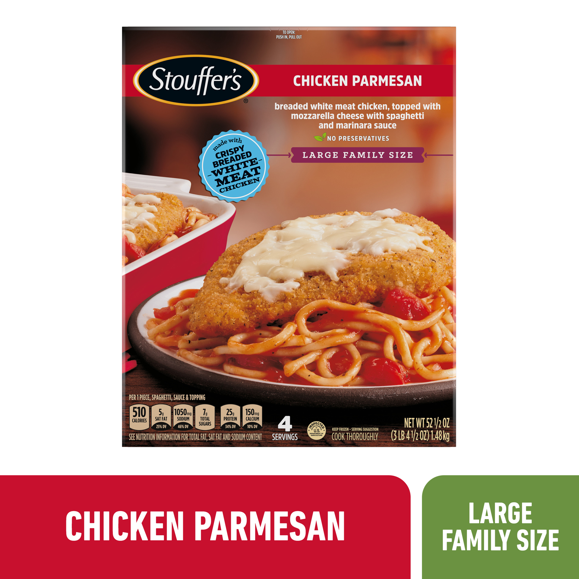 slide 1 of 3, Stouffer's Large Family Size Chicken Parmesan Frozen Meal, 52.50 oz