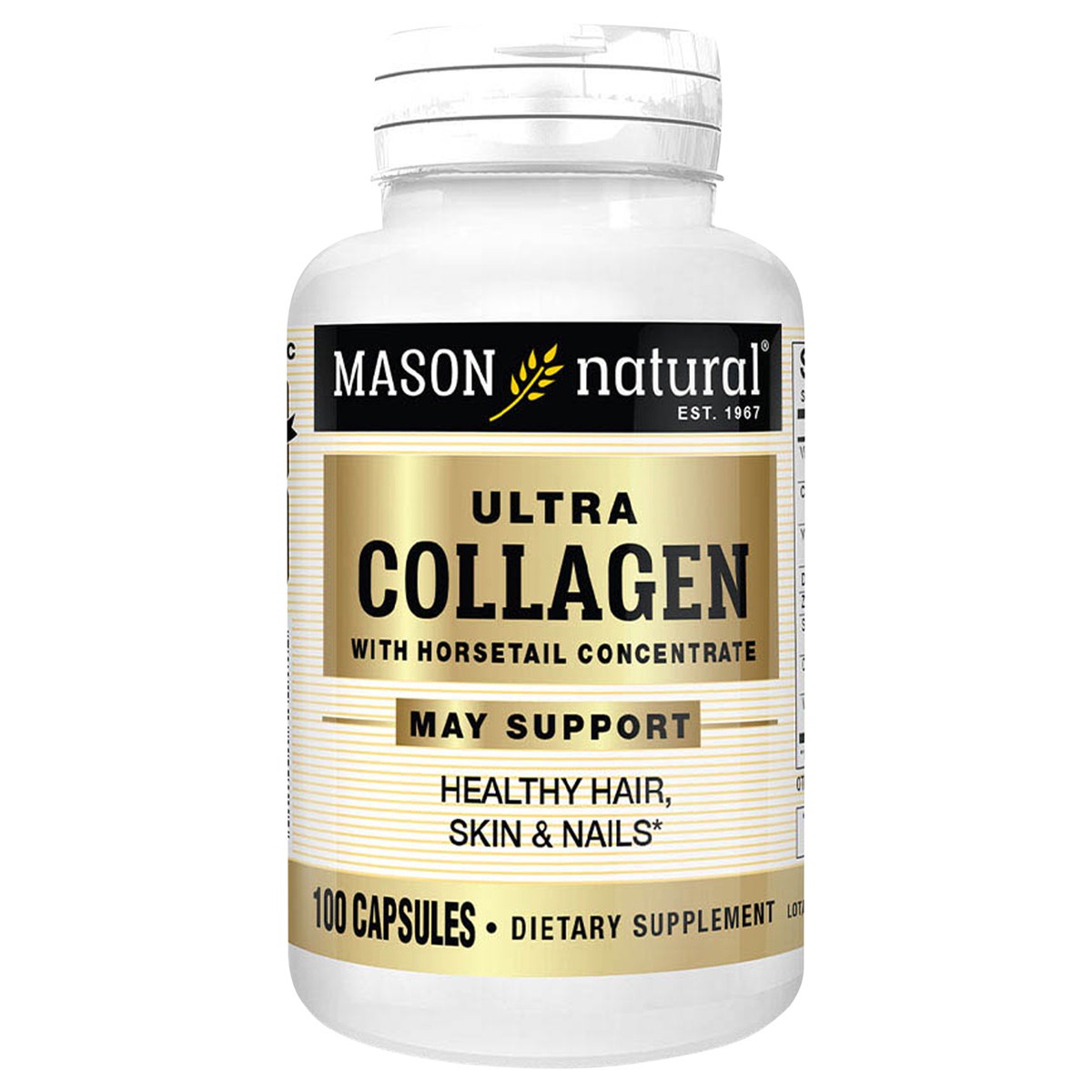 slide 1 of 3, Mason Natural Ultra Collagen with Horsetail Concentrate - Supports Healthy Hair, Skin & Nails, Premium Beauty Supplement, 100 Capsules, 100 ct