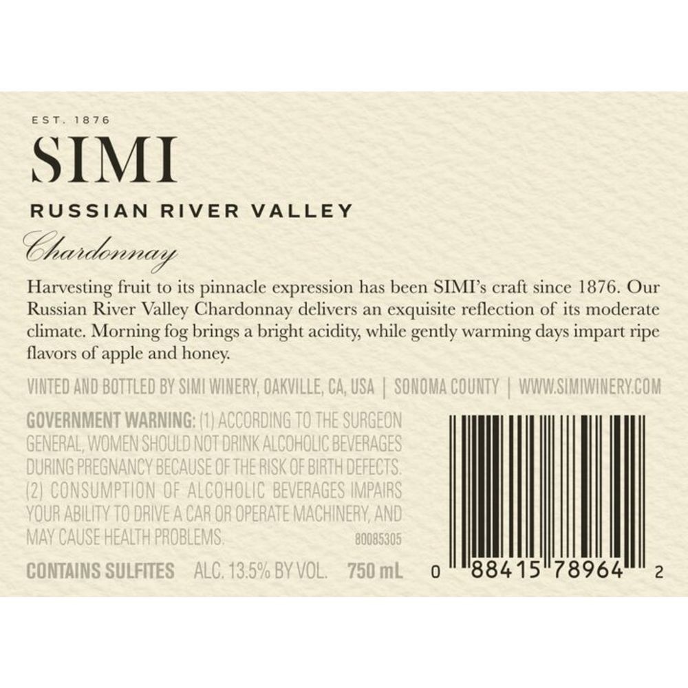 slide 4 of 5, SIMI Russian River Valley Chardonnay White Wine, 750 ml