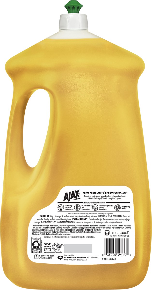 slide 2 of 8, Ajax Ultra Liquid Dish Soap Lemon Scent, Super Degreaser, 90 Oz. Bottle, 90 fl oz