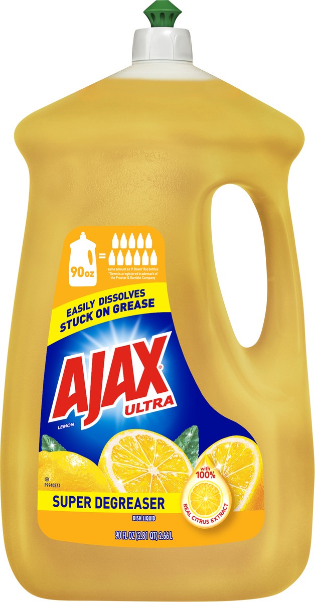 slide 8 of 8, Ajax Ultra Liquid Dish Soap Lemon Scent, Super Degreaser, 90 Oz. Bottle, 90 fl oz
