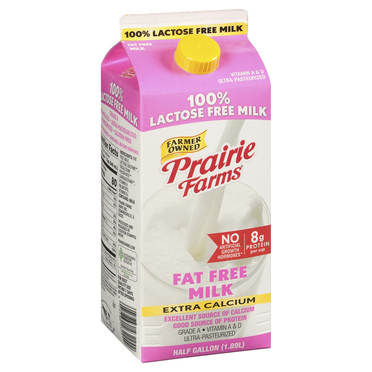 slide 2 of 9, Prairie Farms Fat Free Extra Calcium 100% Lactose Free Milk 0.5 gl Carton, 1/2 gal