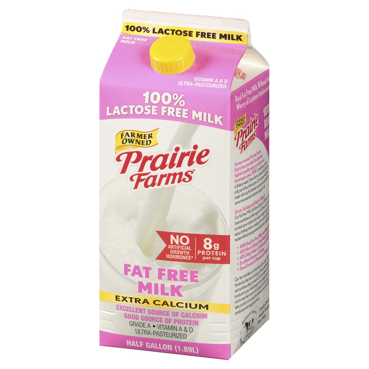 slide 3 of 9, Prairie Farms Fat Free Extra Calcium 100% Lactose Free Milk 0.5 gl Carton, 1/2 gal