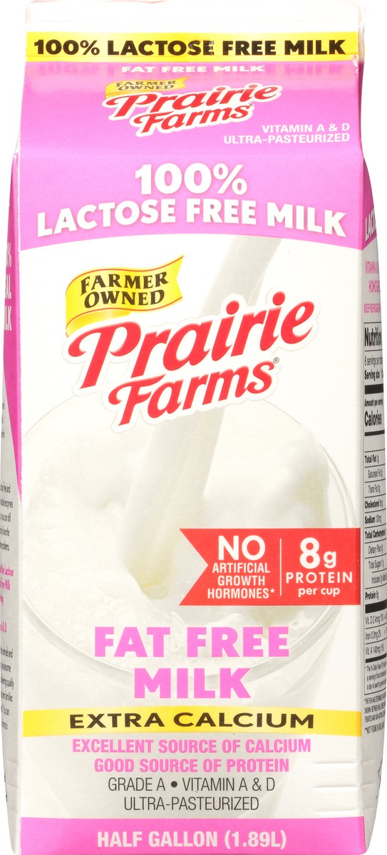 slide 5 of 9, Prairie Farms Fat Free Extra Calcium 100% Lactose Free Milk 0.5 gl Carton, 1/2 gal