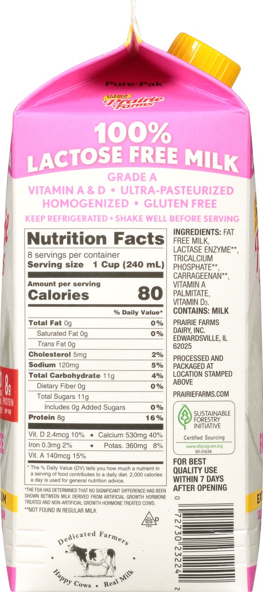 slide 7 of 9, Prairie Farms Fat Free Extra Calcium 100% Lactose Free Milk 0.5 gl Carton, 1/2 gal