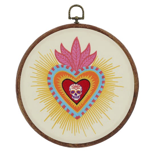 slide 1 of 3, 9.75" Day Of The Dead Sacred Heart Wall Decor In Embroidery Hoop By Ashland, 8.5 in x 9.75 in x 0.38 in