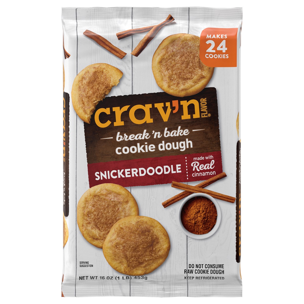 slide 1 of 9, Crav'n Flavor Break 'n Bake Snickerdoodle Cookie Dough 16 oz, 16 oz