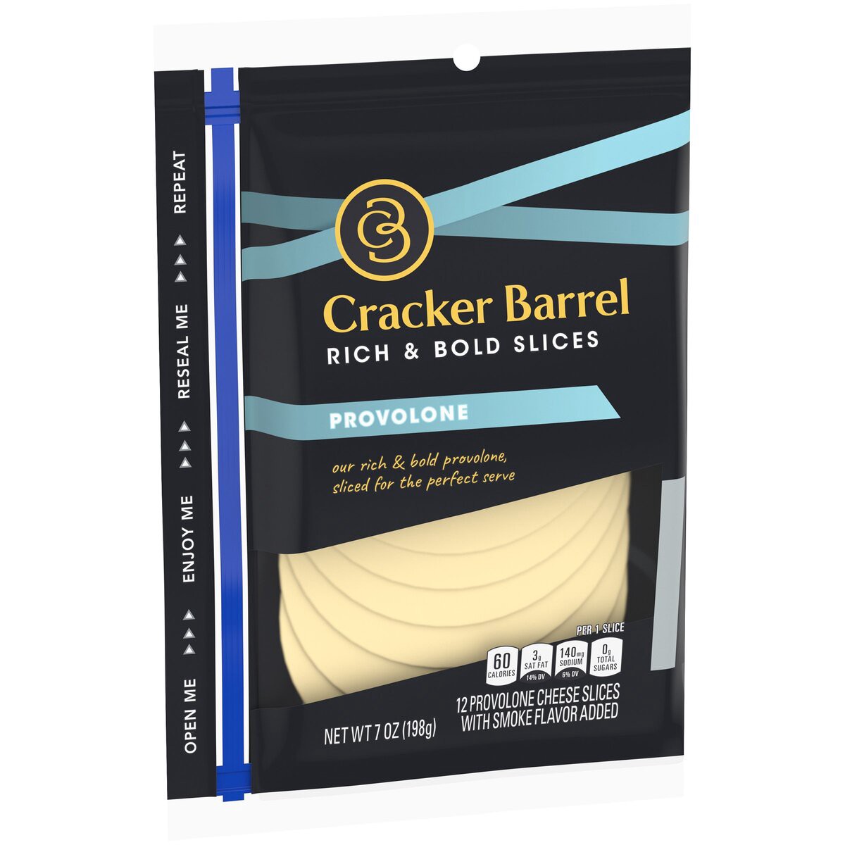 slide 7 of 8, Cracker Barrel Provolone Cheese Slices, 12 ct - 7.0 oz Zip Pak, 7 oz