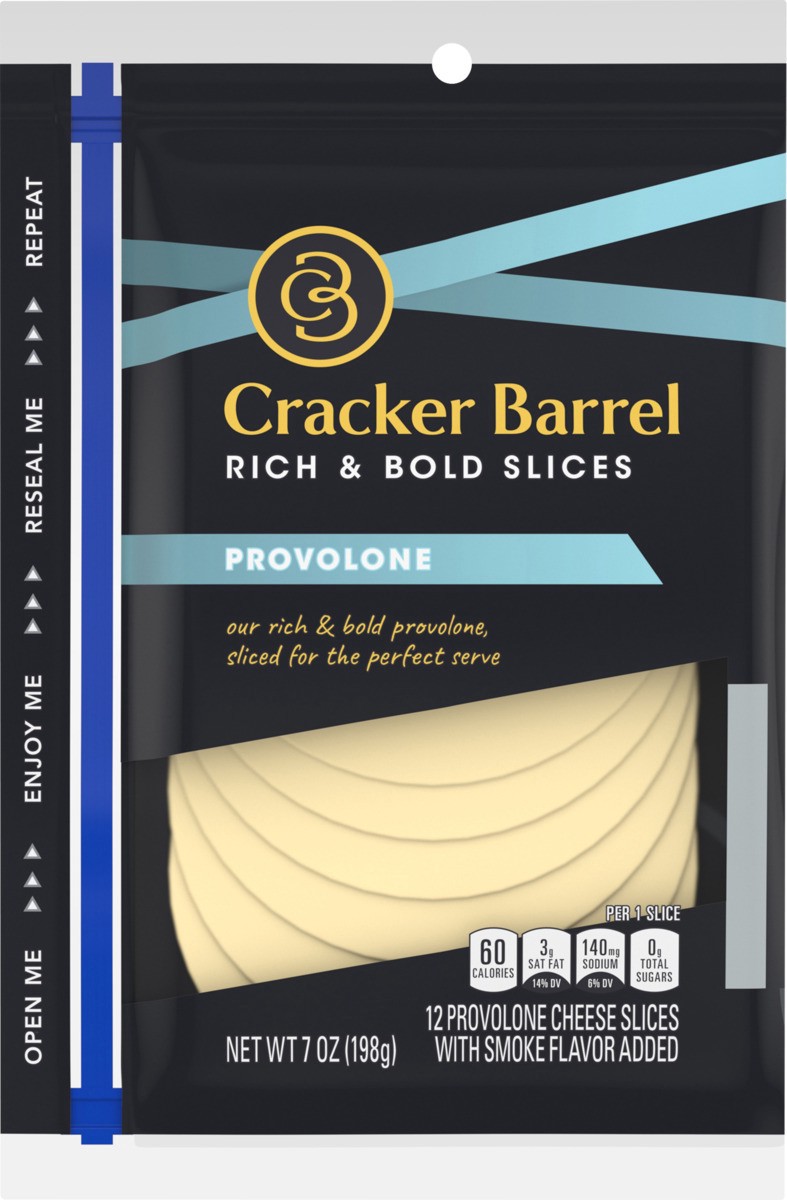 slide 3 of 8, Cracker Barrel Provolone Cheese Slices, 12 ct - 7.0 oz Zip Pak, 7 oz