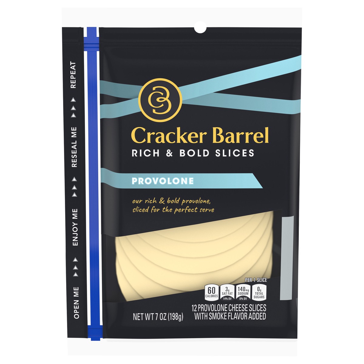 slide 1 of 8, Cracker Barrel Provolone Cheese Slices, 12 ct - 7.0 oz Zip Pak, 7 oz