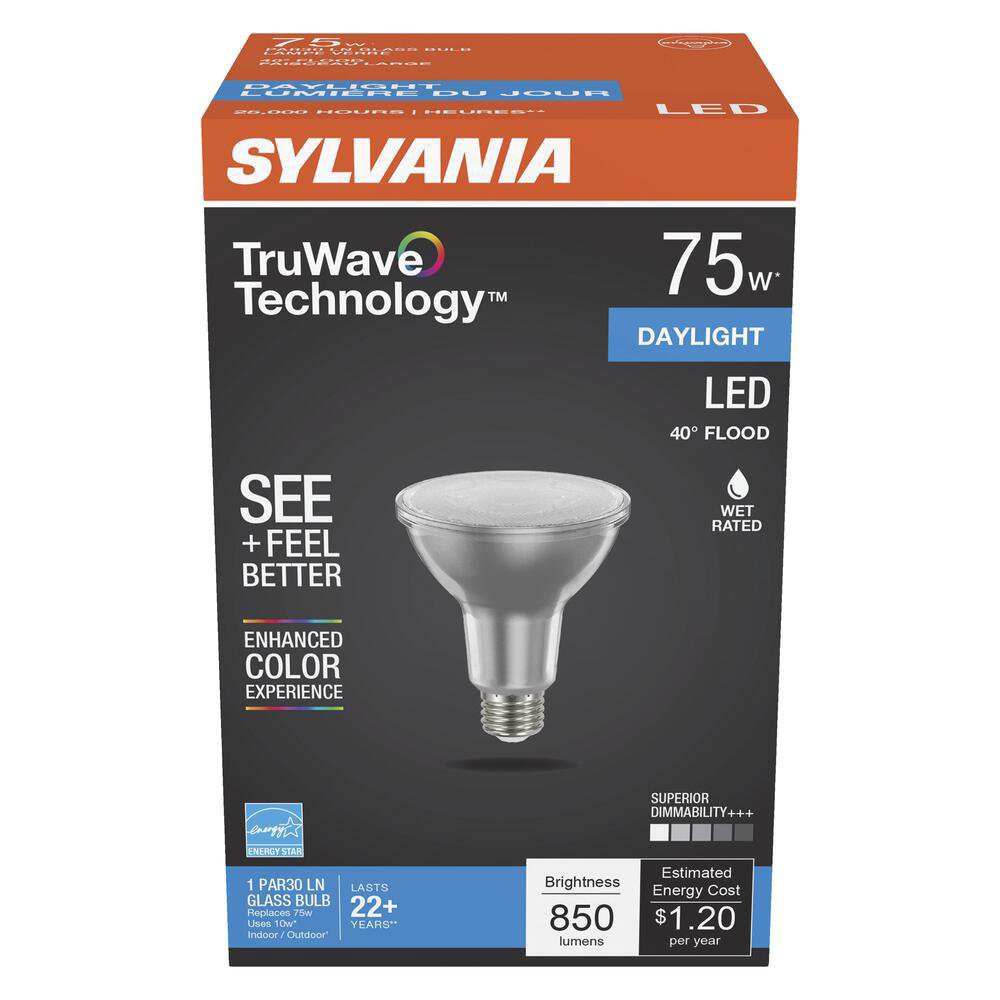 slide 1 of 1, Sylvania TruWave 75 Watt PAR30 Daylight LED Flood Light Bulb, 1 ct