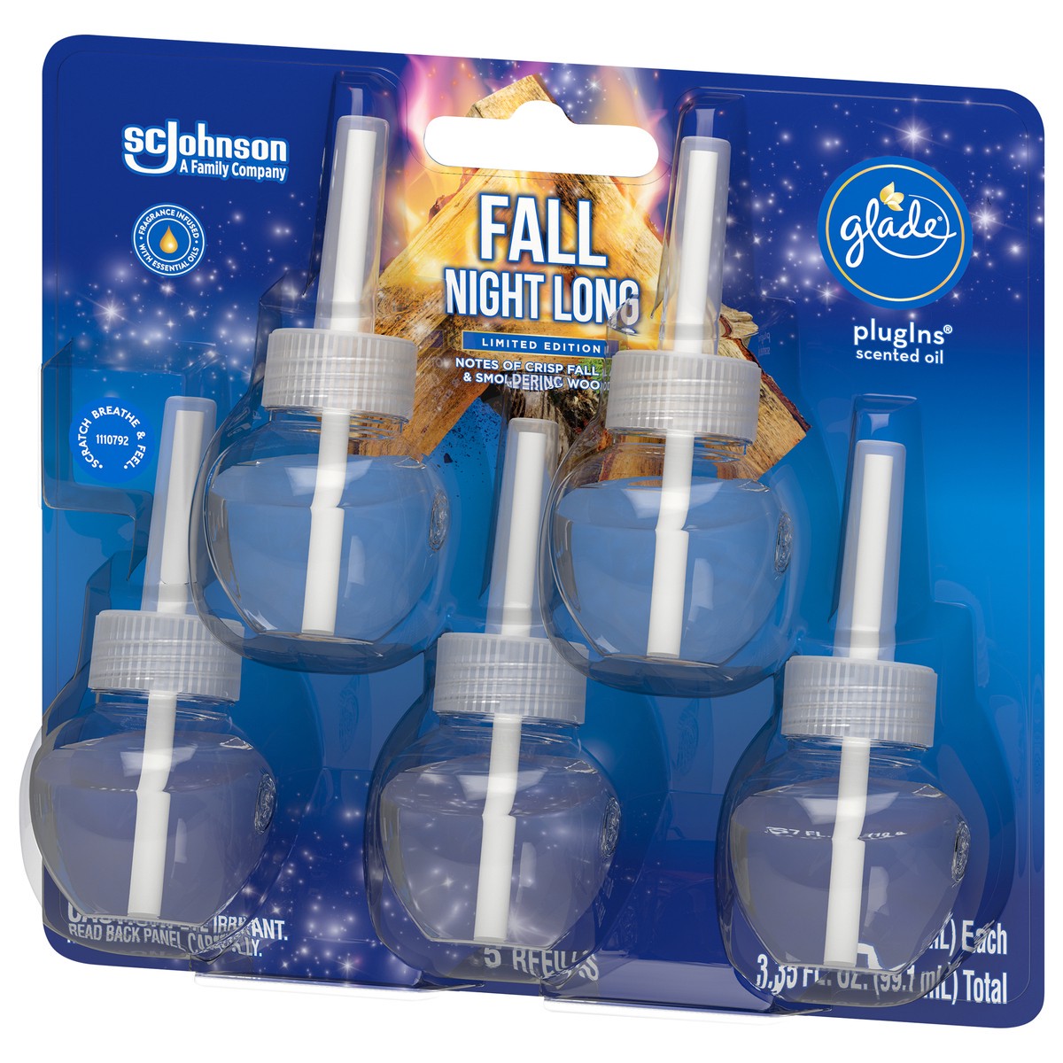 slide 4 of 6, Glade PlugIns Scented Oil, Air Freshener, 5 Refills, Fall Night Long, 0.67 oz Each, 3.35 oz Total, 3.35 fl oz