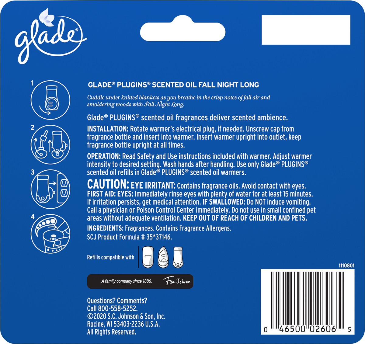 slide 6 of 6, Glade PlugIns Scented Oil, Air Freshener, 5 Refills, Fall Night Long, 0.67 oz Each, 3.35 oz Total, 3.35 fl oz