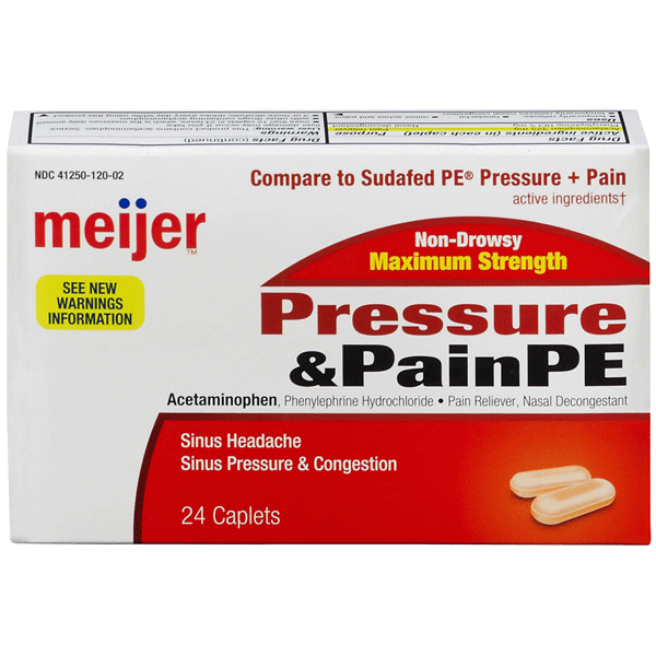slide 1 of 1, Meijer Pressure & Pain PE Caplets, 24 ct