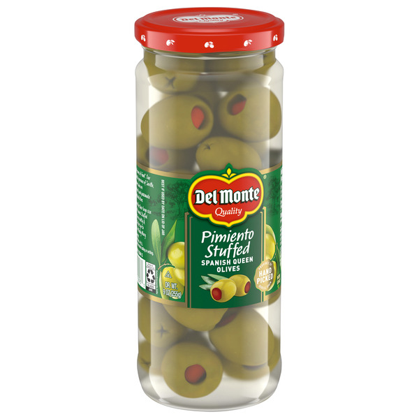 slide 1 of 1, Del Monte Pimiento Stuffed Spanish Queen Olives, 9 oz Jar, 9 oz