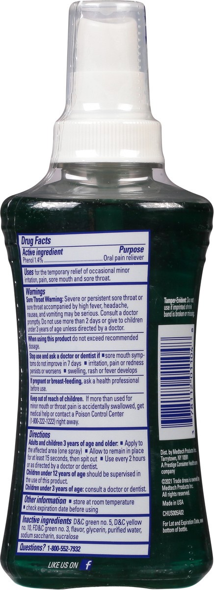 slide 7 of 10, Chloraseptic Sore Throat Spray, Menthol Flavor, 6 fl oz, 1 Pack, 1 ct