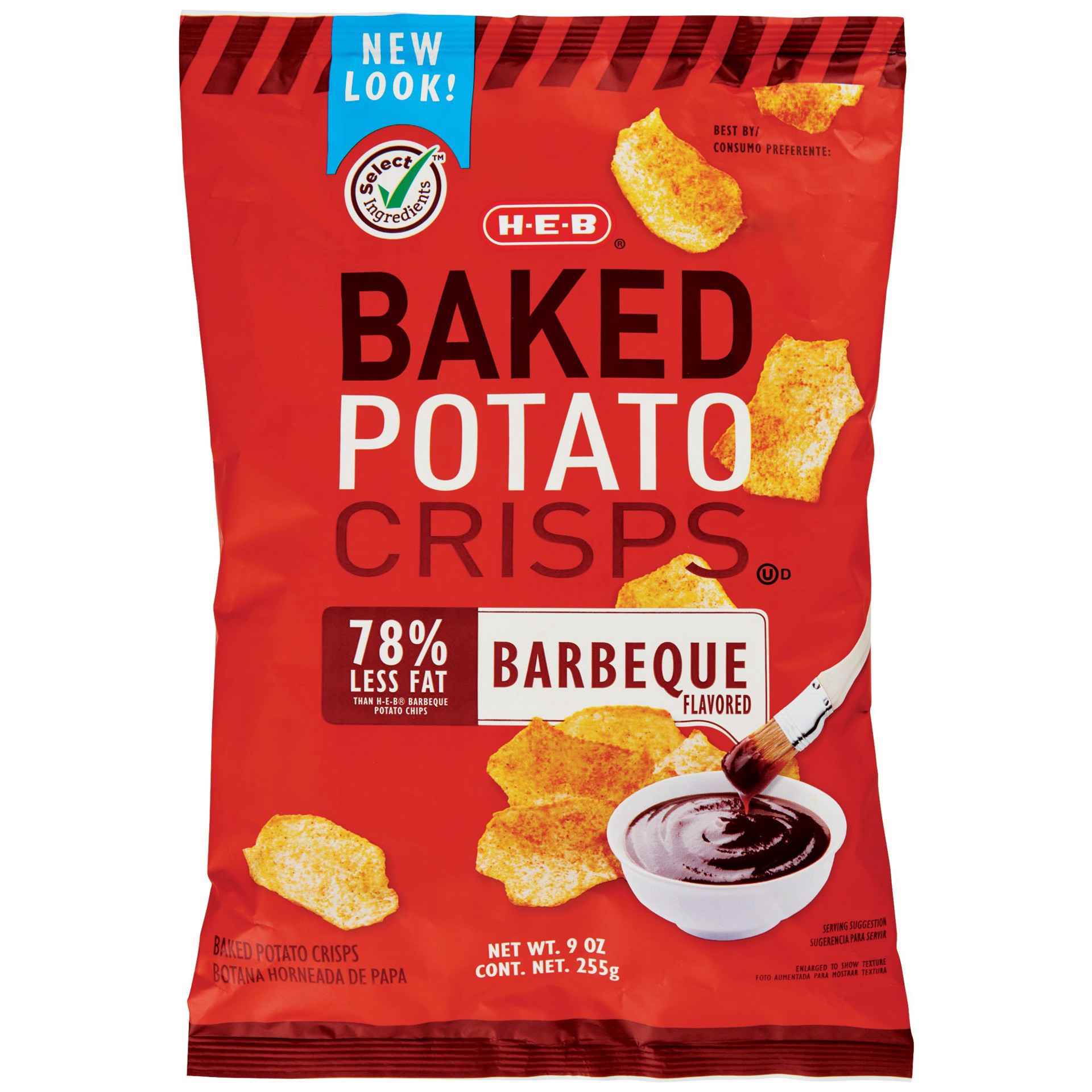 slide 1 of 1, H-E-B Baked Potato Crisps - Barbeque, 9 oz