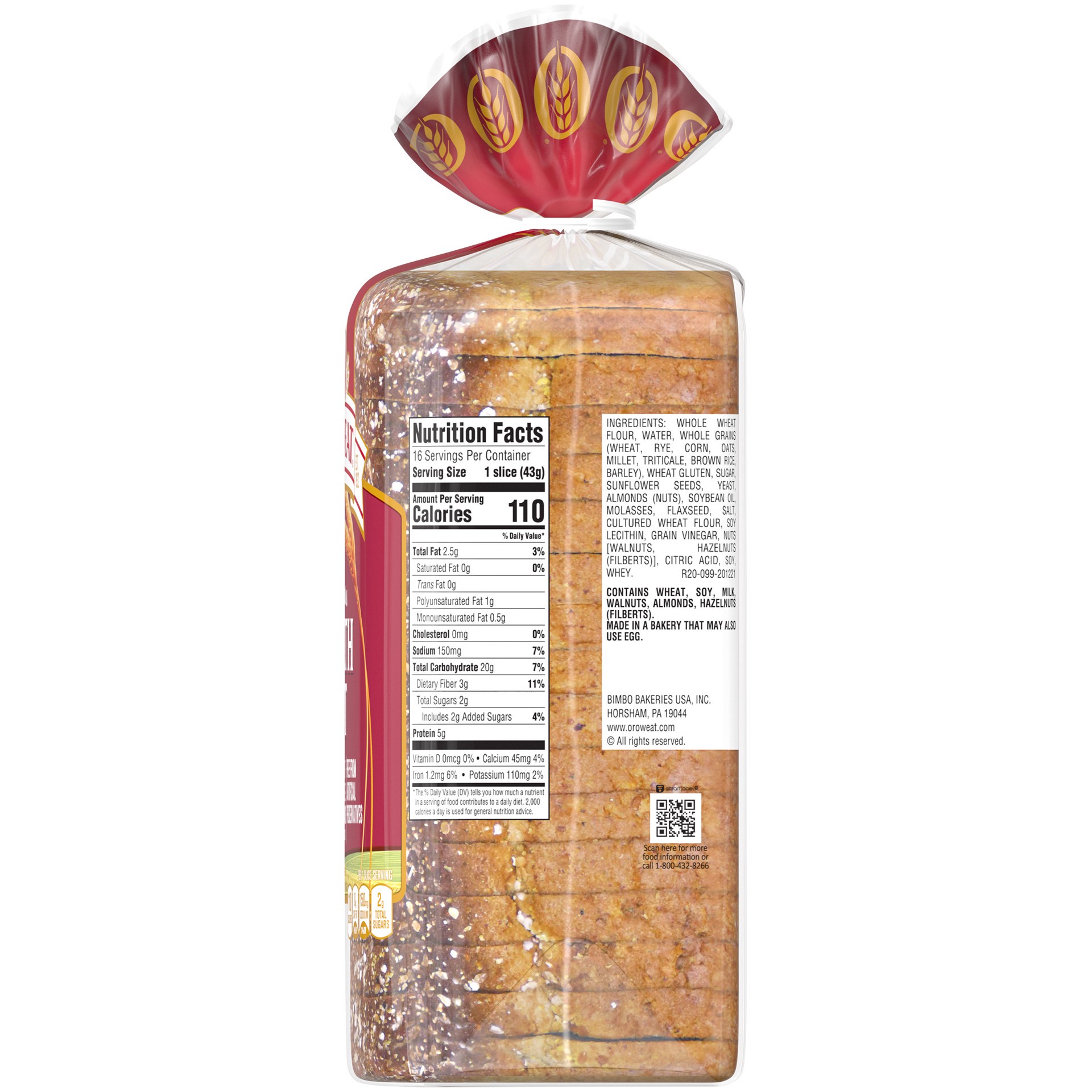 slide 4 of 5, Oroweat Whole Grains Healthnut Bread, 24 oz, Multigrain Bread, Bag, 1 ct
