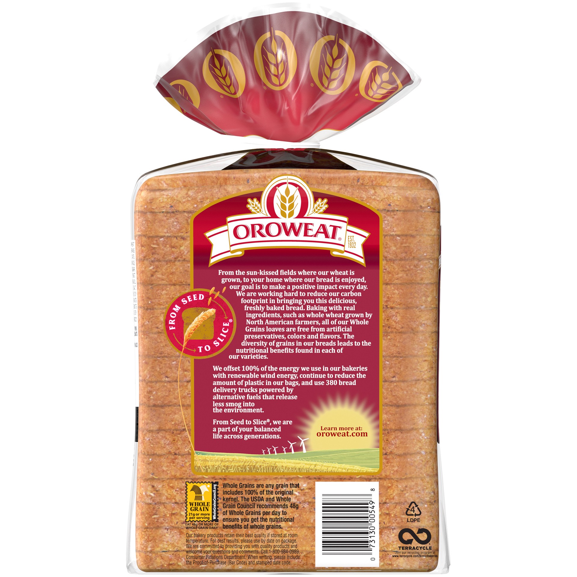 slide 5 of 5, Oroweat Whole Grains Healthnut Bread, 24 oz, Multigrain Bread, Bag, 1 ct
