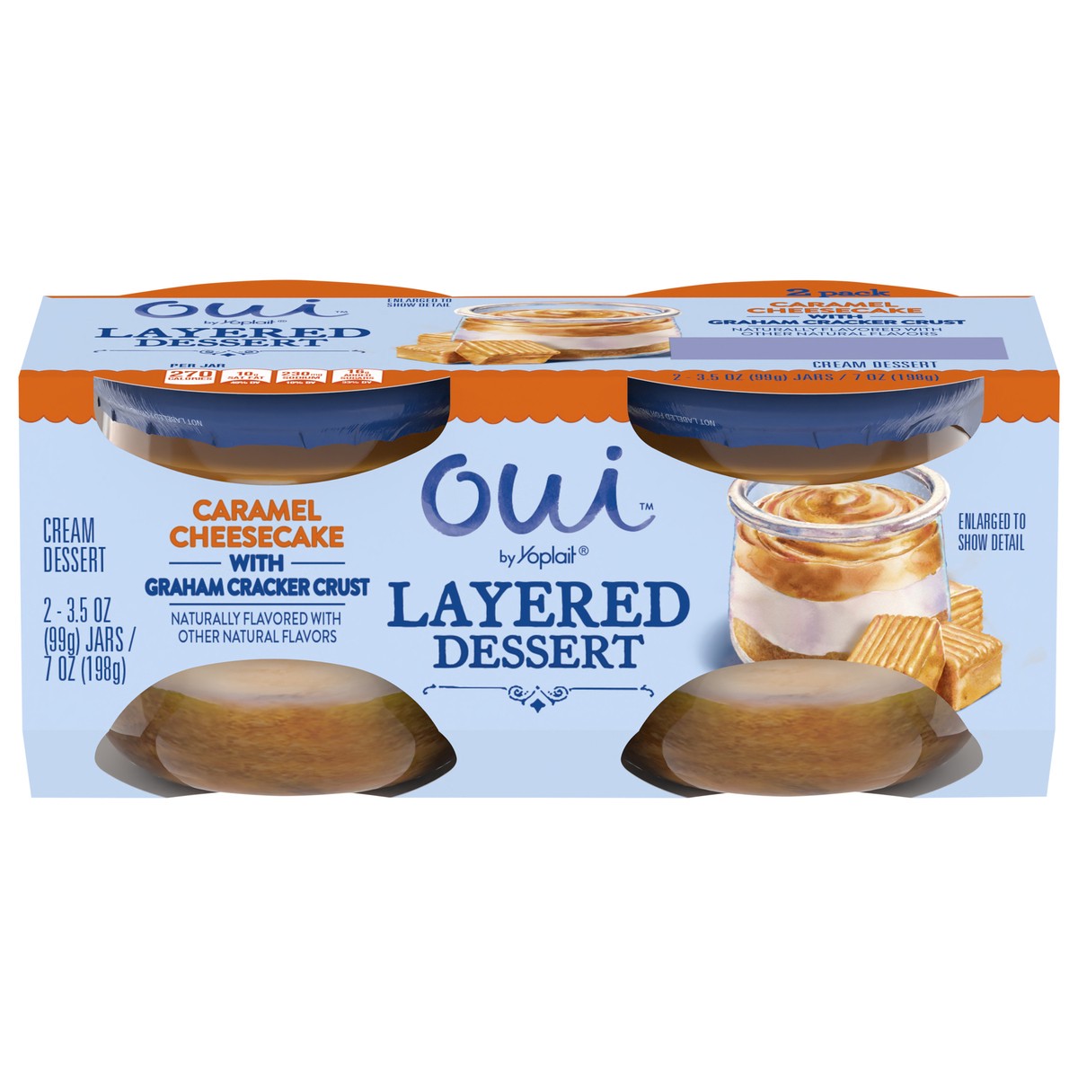 slide 1 of 14, Yoplait Oui Layered Dessert, Caramel Cheesecake, 2-3.5 Oz, 7 oz