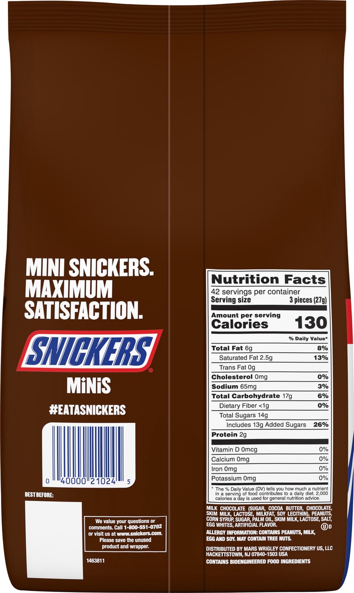 slide 9 of 9, Snickers Mini Size Milk Chocolate Candy Bars, 40 oz Bag, 40 oz