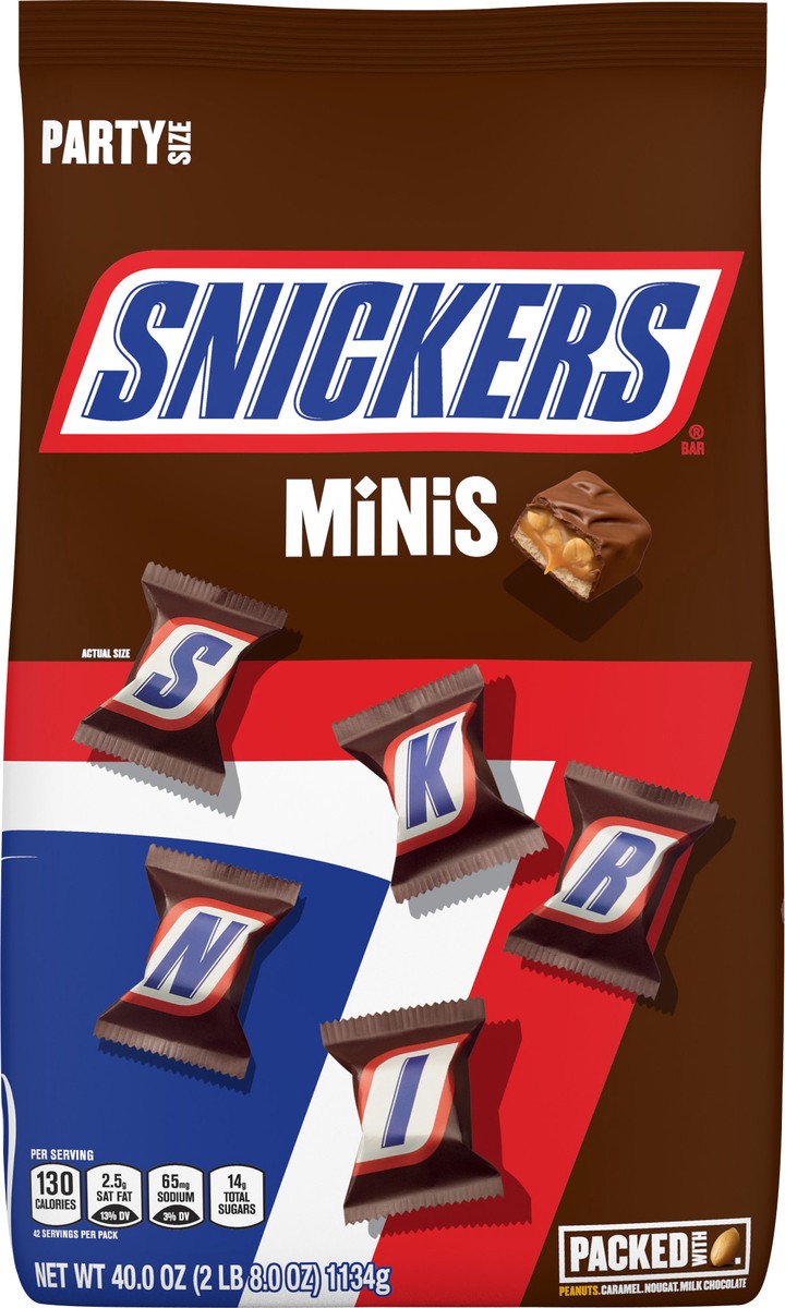 slide 4 of 9, Snickers Mini Size Milk Chocolate Candy Bars, 40 oz Bag, 40 oz