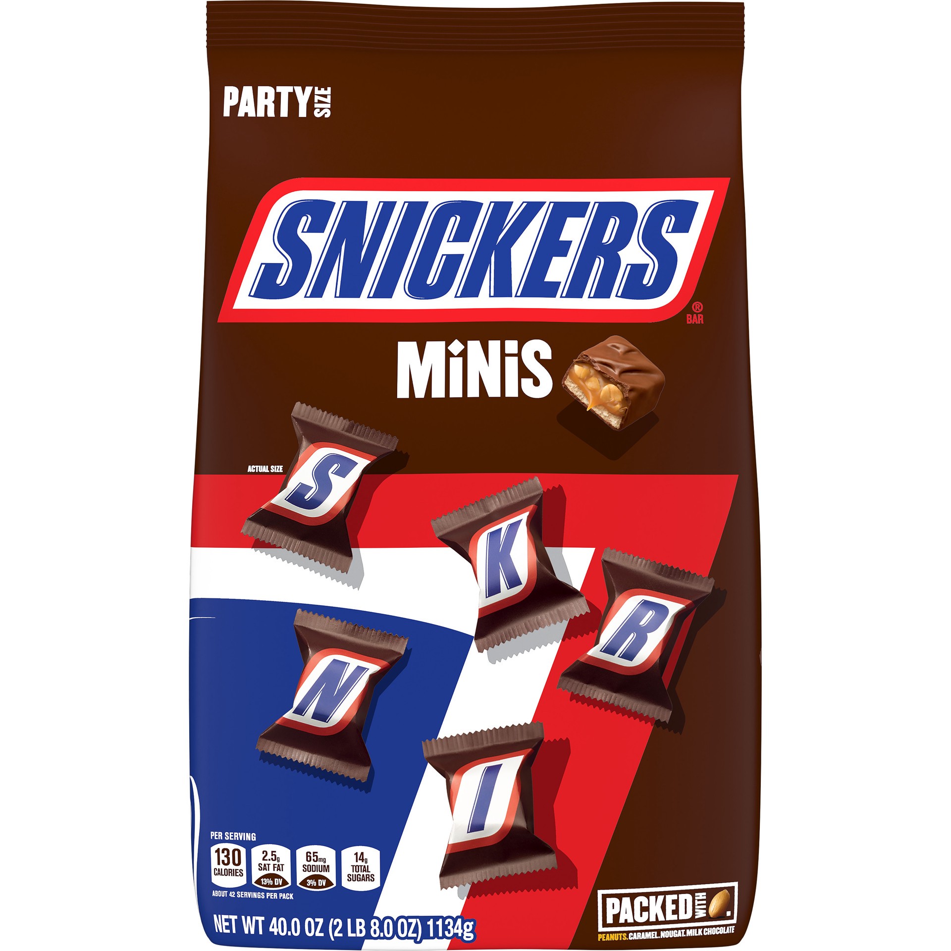 slide 1 of 9, Snickers Mini Size Milk Chocolate Candy Bars, 40 oz Bag, 40 oz