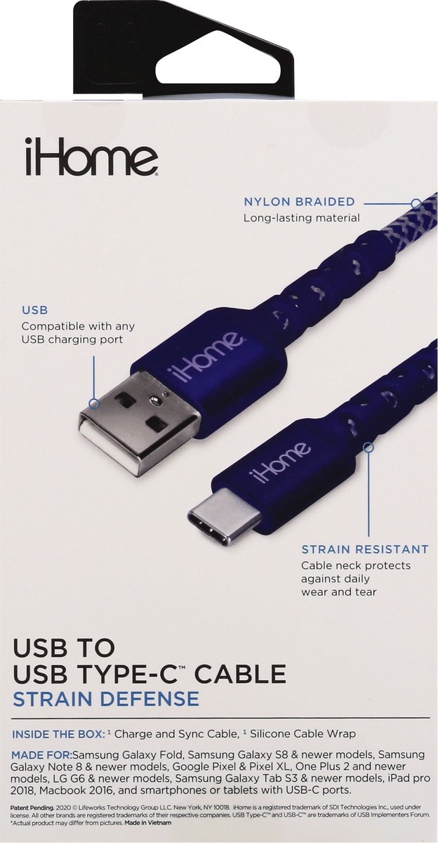 slide 2 of 11, iHome 6 Feet USB to USB Type-C Strain Defense Cable 1 ea, 1 ct