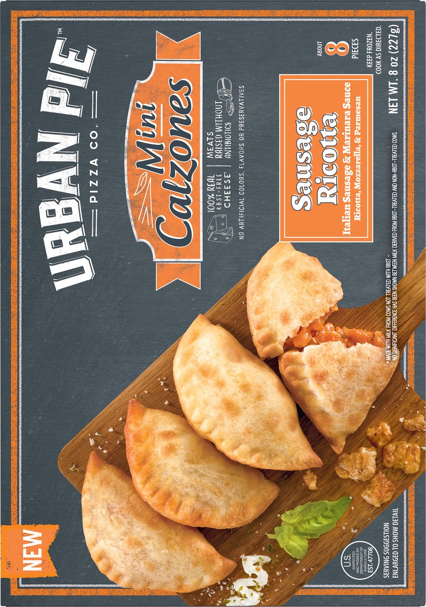 slide 5 of 15, Urban Pie Pizza Co. Mini Sausage Ricotta Calzones 8 oz, 8 oz