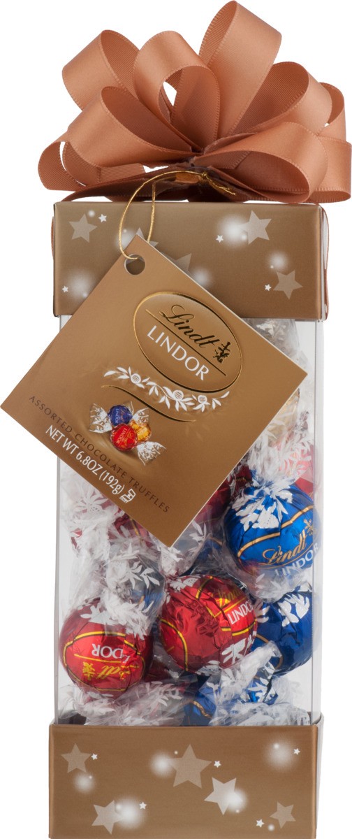 slide 4 of 9, Lindt Lindor Assorted Truffles In Holiday Box, 6.8 oz