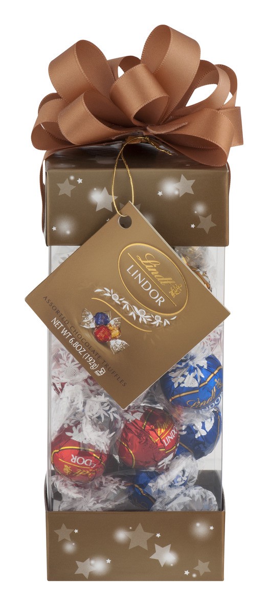 slide 1 of 9, Lindt Lindor Assorted Truffles In Holiday Box, 6.8 oz