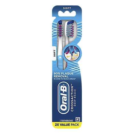 slide 1 of 1, Oral-B Cross Action Toothbrush Deep Reach Soft, 2 ct