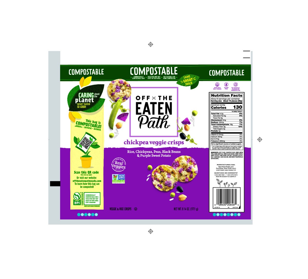 slide 7 of 9, Off the Eaten Path Chickpea Veggie Crisps Veggie & Rice Crisps Rice Chickpeas Black Beans & Purple Sweet Potato 6 1/4 Oz, 6.25 oz