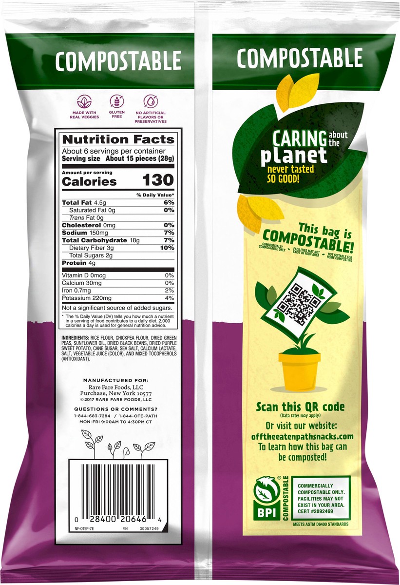 slide 4 of 9, Off the Eaten Path Chickpea Veggie Crisps Veggie & Rice Crisps Rice Chickpeas Black Beans & Purple Sweet Potato 6 1/4 Oz, 6.25 oz