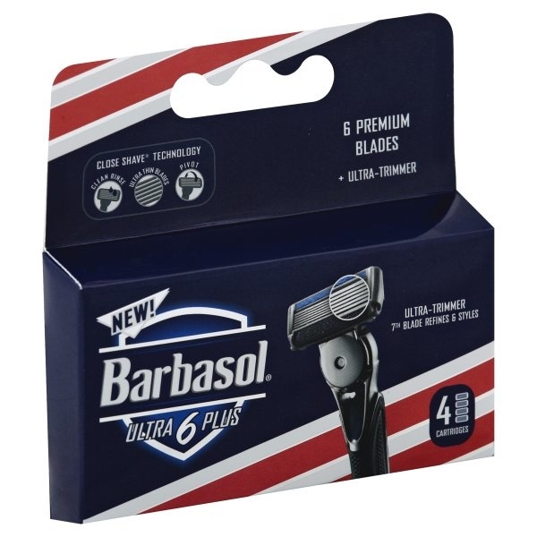 slide 1 of 6, Barbasol Ultra 6 Plus Men's Razor Cartridges, 4 ct