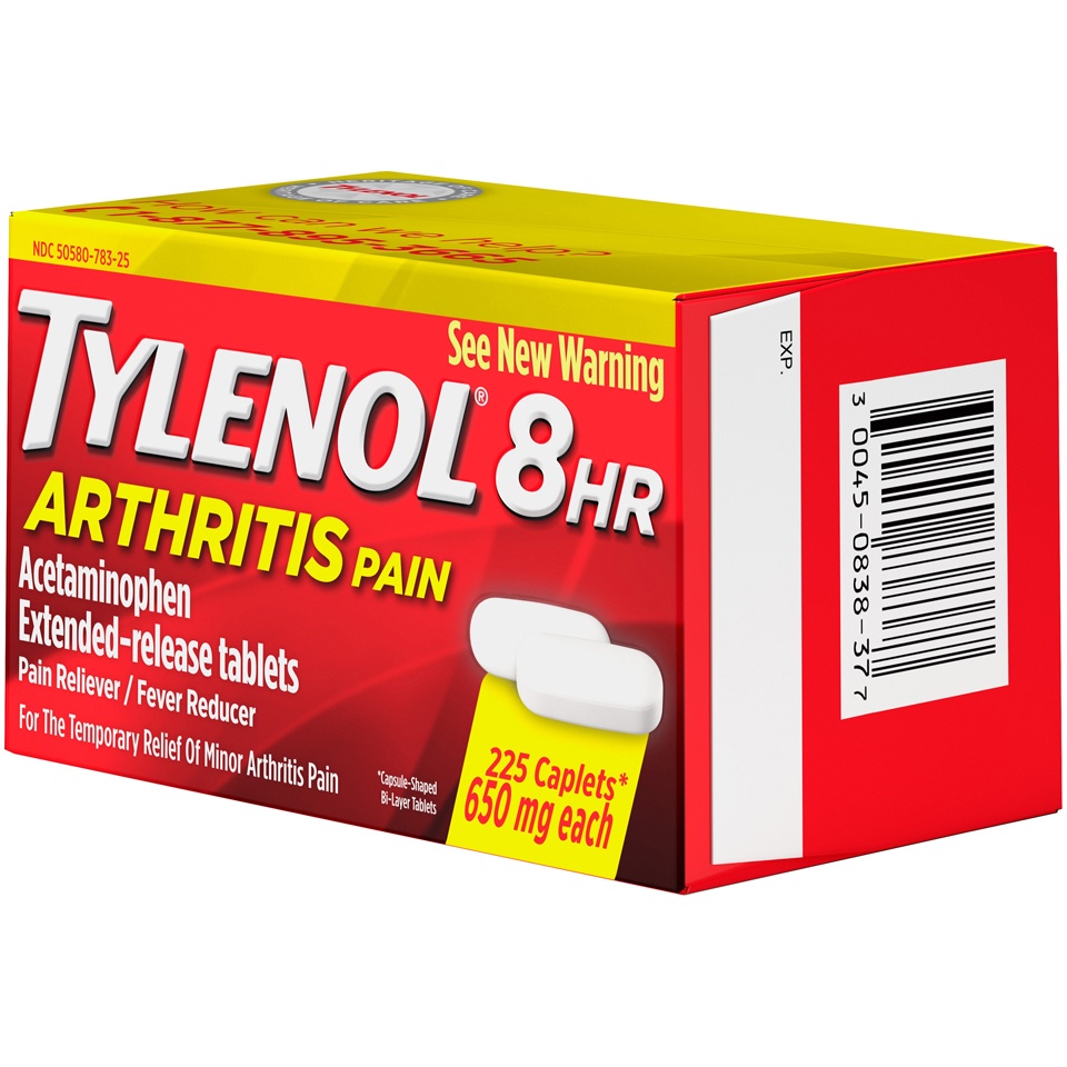 slide 3 of 6, Tylenol 8 Hour Arthritis Pain Relief Extended Release Tablets, 650 mg Acetaminophen, Joint Pain Reliever & Fever Reducer Medicine, Oral Caplets for Arthritis & Joint Pain, 225 ct