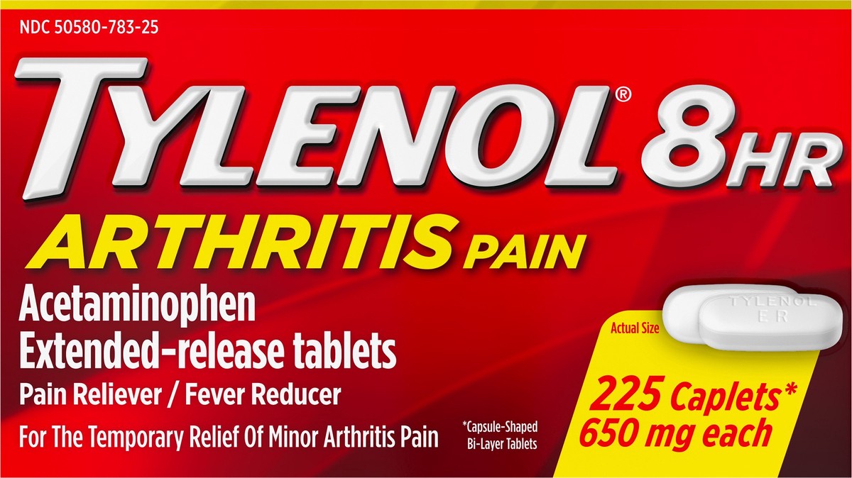 slide 11 of 11, Tylenol 8 Hour Arthritis Pain Relief Extended-Release Tablets, 650 mg Acetaminophen, Joint Pain Reliever & Fever Reducer Medicine, Oral Pain Reliever for Arthritis & Joint Pain, 225 Count, 225 ct