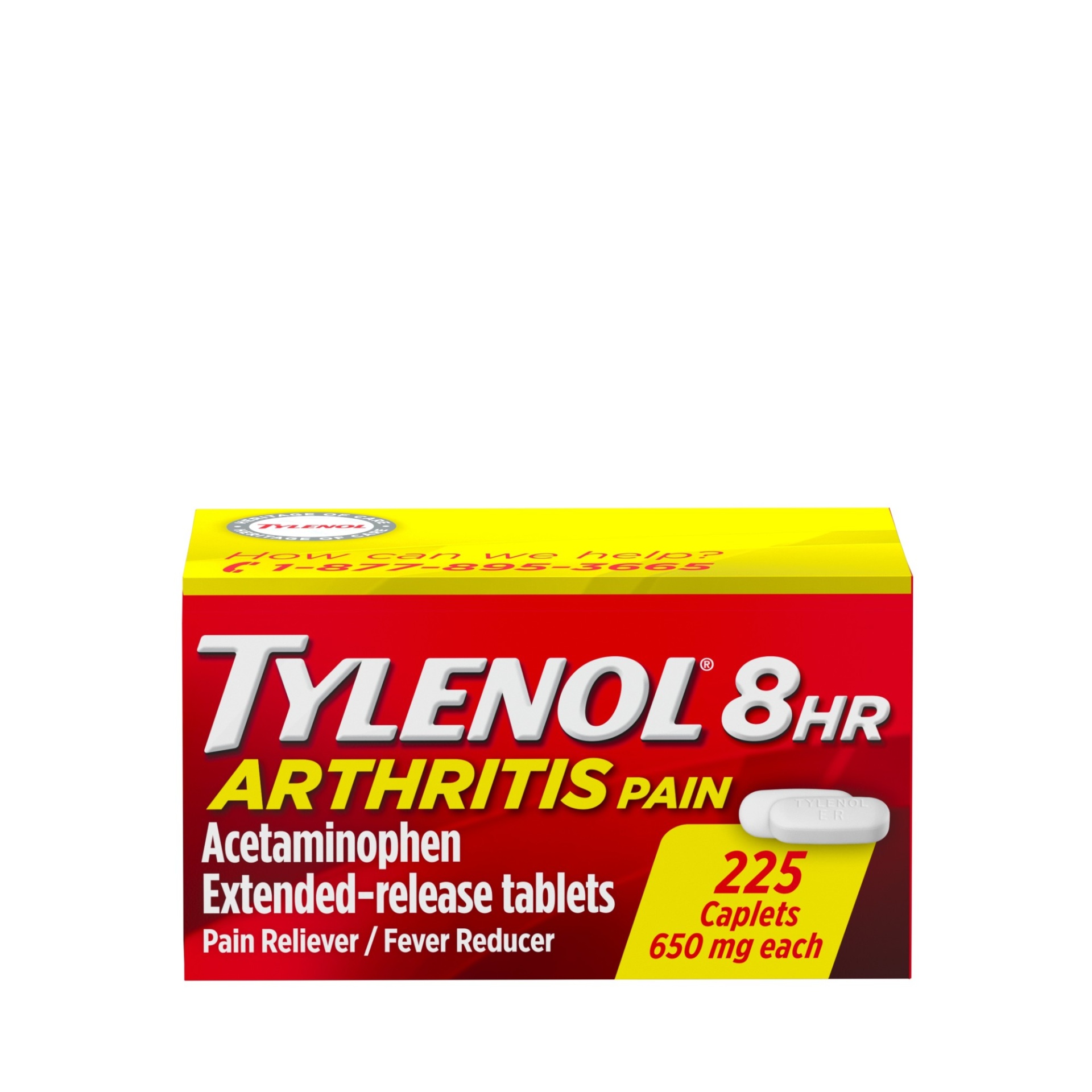 slide 1 of 6, Tylenol 8 Hour Arthritis Pain Relief Extended Release Tablets, 650 mg Acetaminophen, Joint Pain Reliever & Fever Reducer Medicine, Oral Caplets for Arthritis & Joint Pain, 225 ct