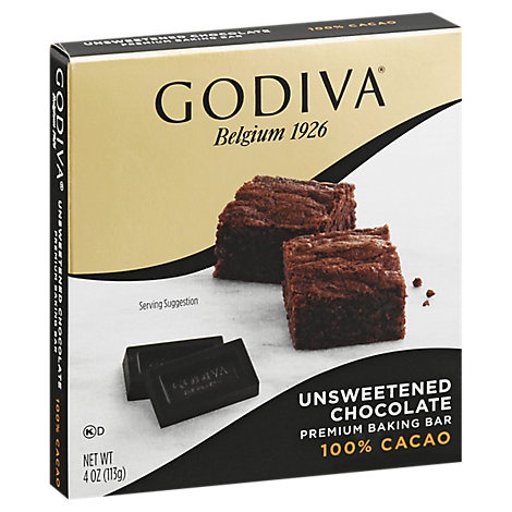 slide 1 of 1, Godiva Baking Bar Premium Unsweetened Chocolate, 4 oz