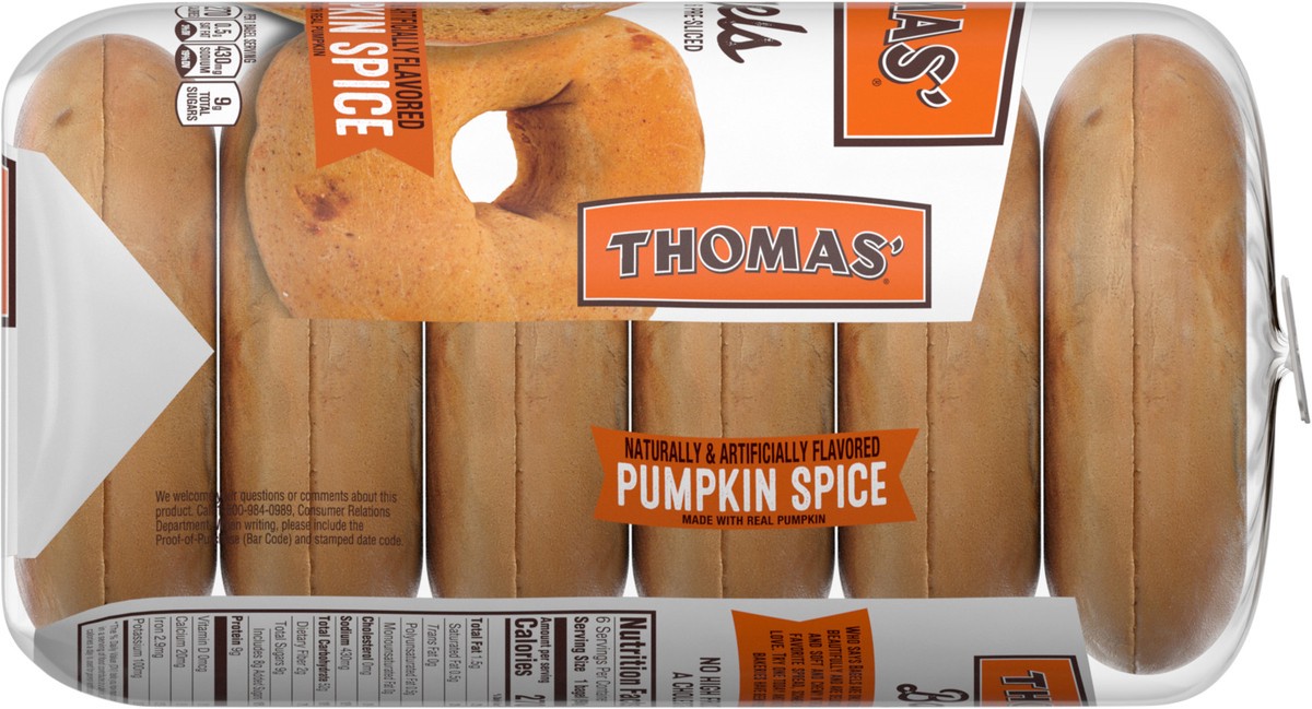 slide 9 of 12, Entenmann's Thomas' Pumpkin Spice Pre-sliced Bagels, 6 count, 19 oz, 6 ct; 19 oz