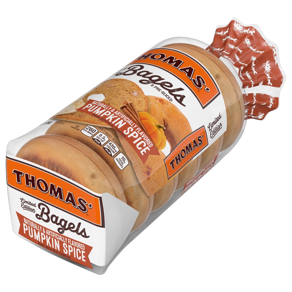 slide 3 of 12, Entenmann's Thomas' Pumpkin Spice Pre-sliced Bagels, 6 count, 19 oz, 6 ct; 19 oz